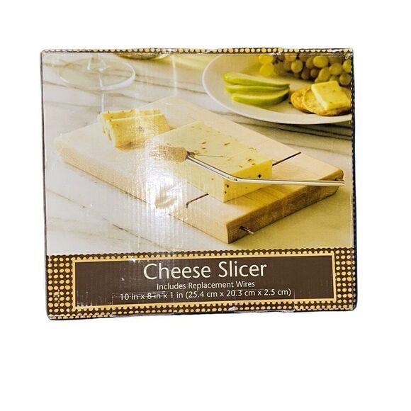"NEW" Home 10"x 8" Tan Rectangular Wood Cheese Slicer With Replacement Wires - Picture 4 of 4